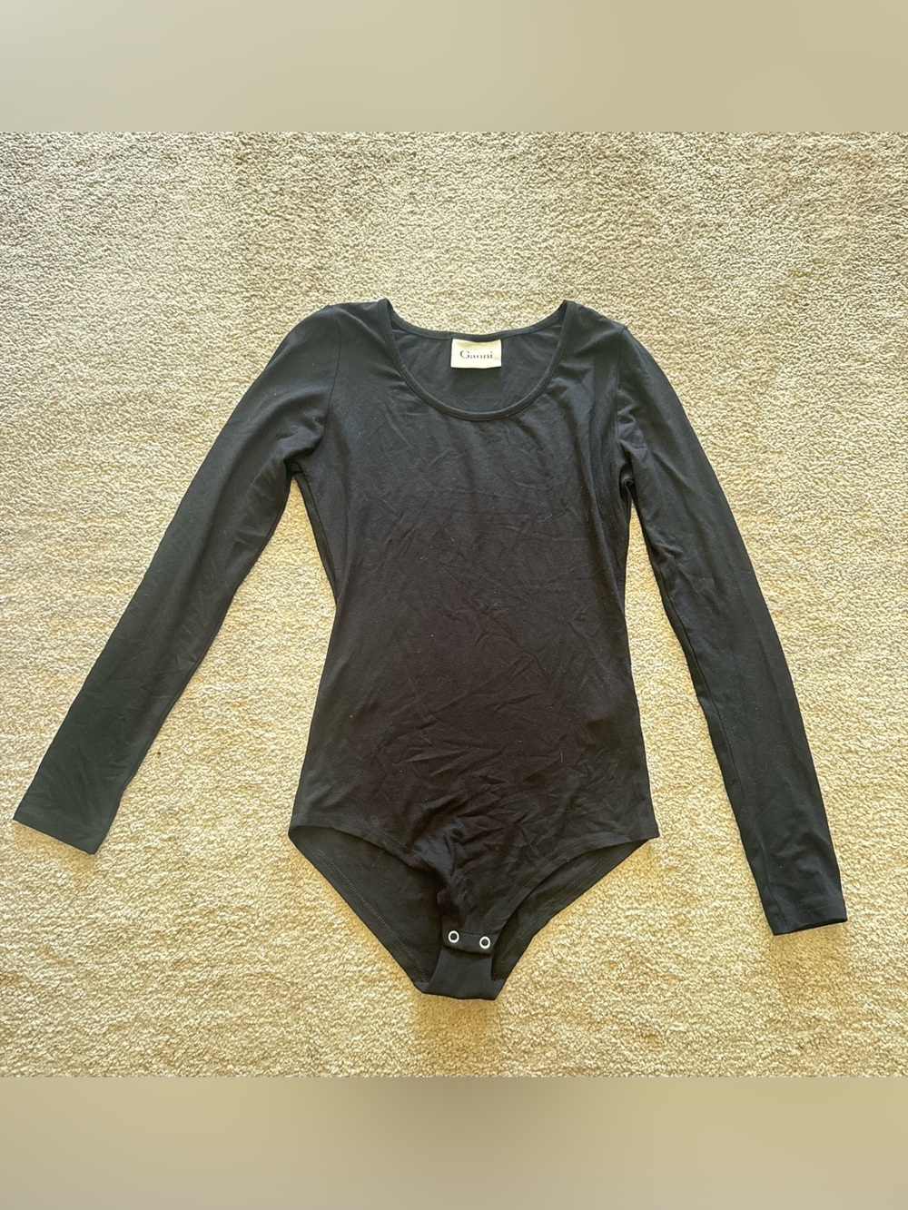 Ganni Black Long Sleeve Snap Bodysuit Scoop Neck